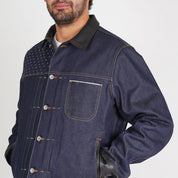 Leather and Sashiko raw jacket